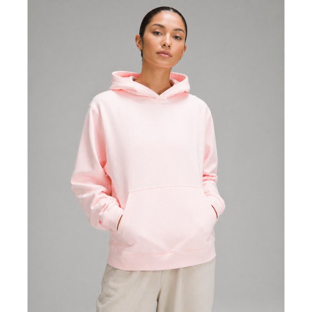 Lululemon Pink Hoodie‎ Relaxed Fit Cotton Blend Fleece Kangaroo Pocket Womens LG